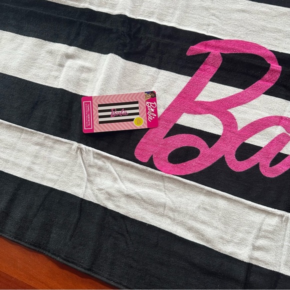 NEW! Barbie Black & White Striped Soft Cotton Beach Towel - Picture 5 of 10